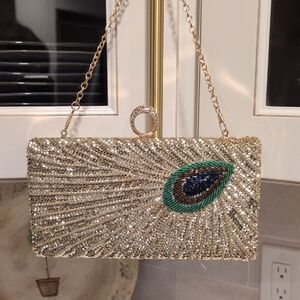Peacock Beaded/Sequined Clutch Bag NWOT